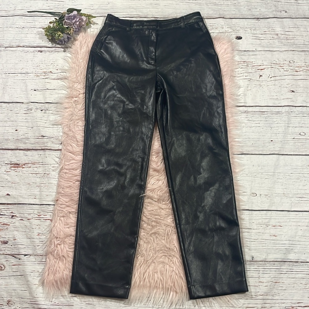 Aritzia Babaton Command Faux Leather Black High Rise Straight Leg Pants